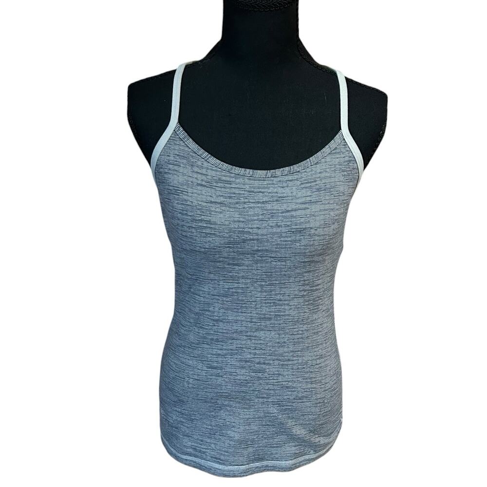 Lululemon Gray White Stripe Racerback Tank Top Built In Bra Women’s Size 6